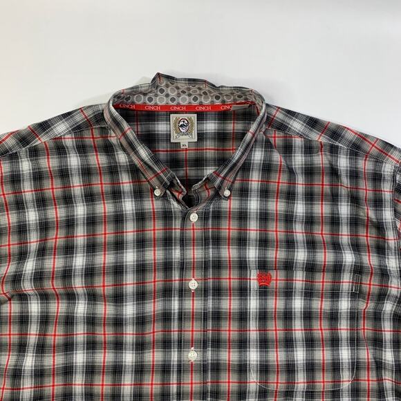 Cinch Shirt Mens XL Gray Red Cotton Plaid Long Sleeve Button Down Western Dress - Picture 4 of 12